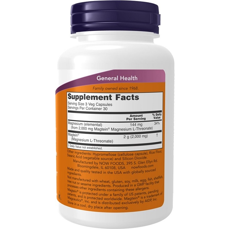 Now Magtein® Magnesium L-Threonate, 90veg.caps
