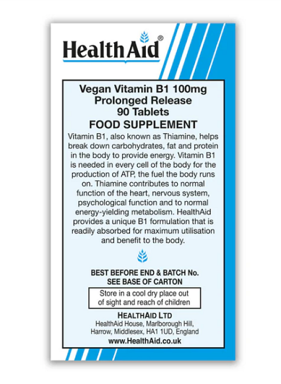 Health Aid Vitamin B1 (Thiamine) 100mg 90tabs