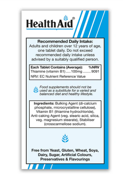 Health Aid Vitamin B1 (Thiamine) 100mg 90tabs
