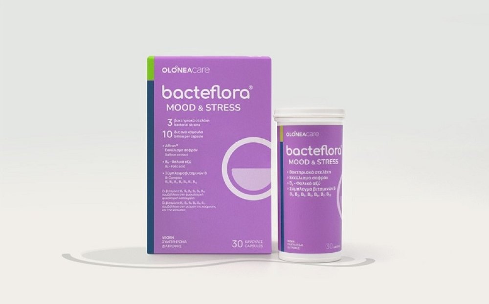 Olonea Bacteflora Mood & Stress Ψυχοβιοτικά, Τιτλοδοτημένο Εκχύλισμα Κρόκου Affron και Σύμπλεγμα Βιταμινών Β 30 Κάψουλες