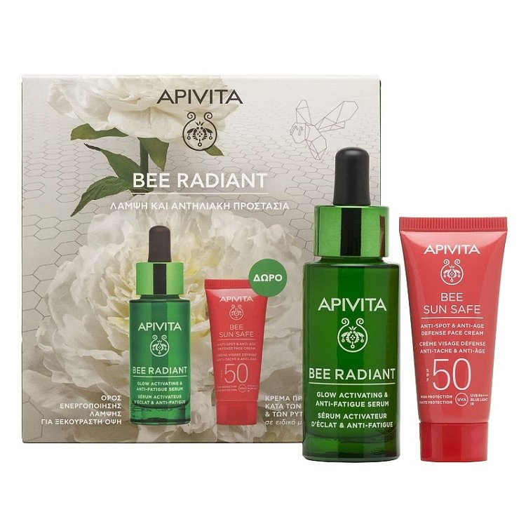 Apivita Bee Radiant Ορός Ενεργοποίησης Λάμψης για Ξεκούραστη Όψη 30ml & Δώρο Bee Sun Safe Κρέμα Προσώπου κατά των Πανάδων και των Ρυτίδων SPF50 (15ml)