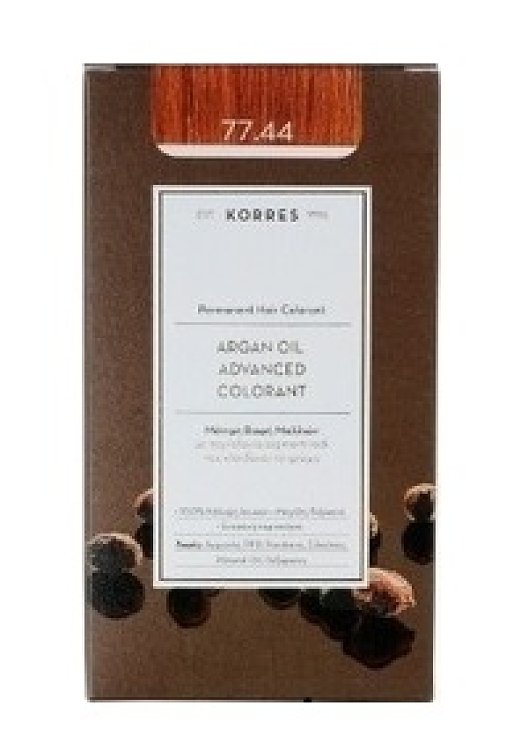 Korres Argan Oil Advanced Colorant 77.44 Βαφή Μαλλιών Ξανθό Έντονο Χάλκινο 50ml