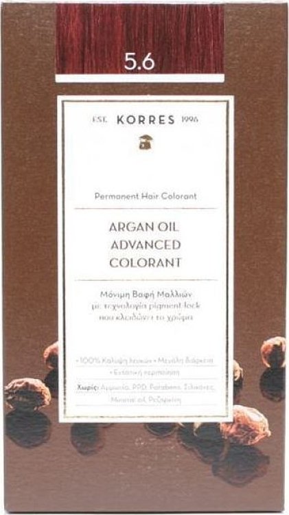 Korres Argan Oil Advanced Colorant 5.6 Βαφή Μαλλιών Καστανό Ανοιχτό Κόκκινο 50ml