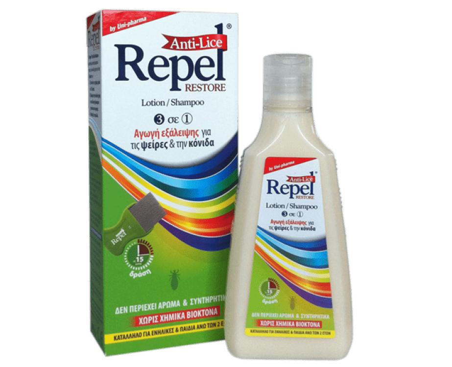 Uni-pharma Repel Anti-Lice Restore Λοσιόν / Σαμπουάν 3σε1 200g