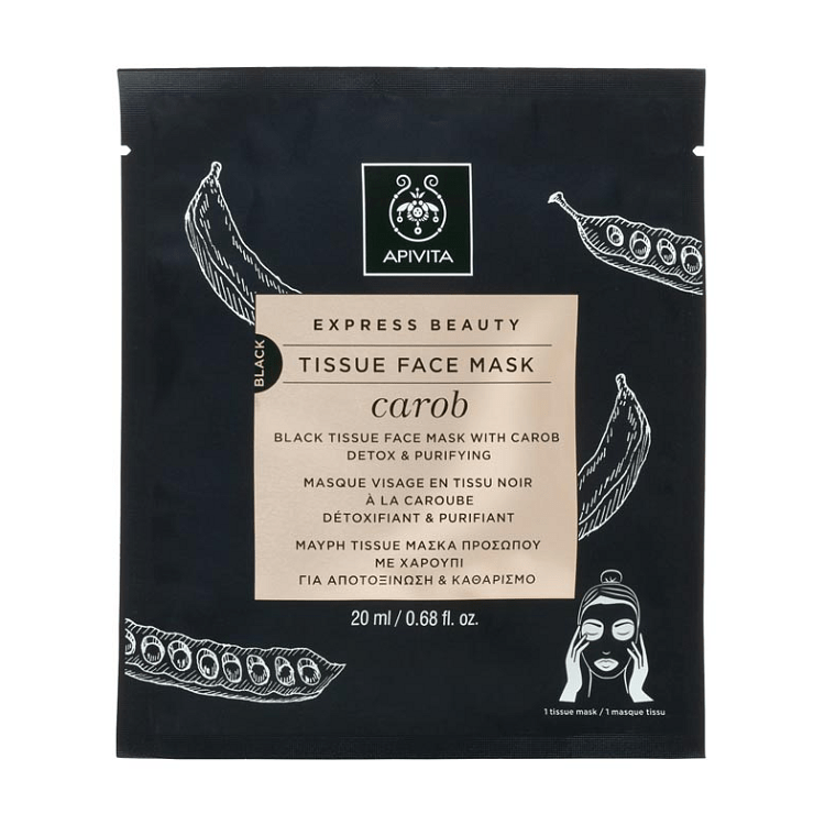 Apivita Express Beauty Μαύρη Tissue Μάσκα Προσώπου με Χαρούπι 20ml