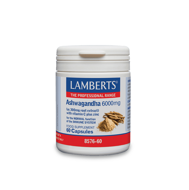 Lamberts Ashwagandha 6000mg (as 300mg root extract) with Vitamin C plus Zinc 60caps