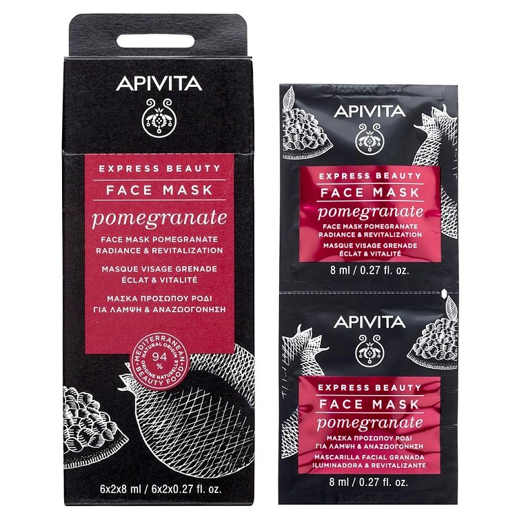 Apivita Express Beauty Μάσκα Προσώπου με Ρόδι για Λάμψη & Αναζωογόνηση 2x8ml