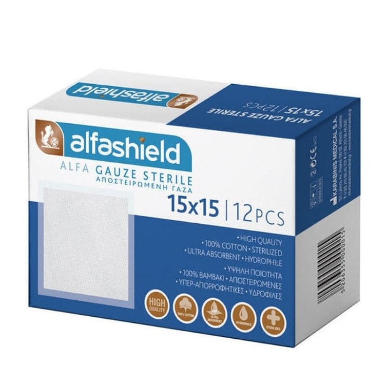 Alfashield Alfa Gauze Sterile Αποστειρωμένες Γάζες 15x15 12τμχ