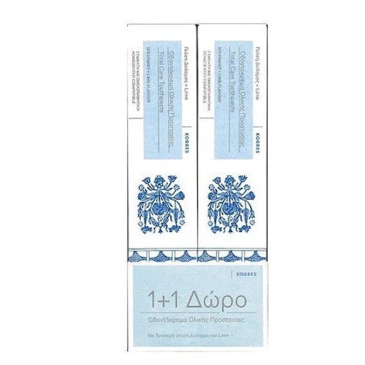 Korres Total Οδοντόκρεμα Ολικής Προστασίας Δυόσμος & Lime (1+1) 2x75ml