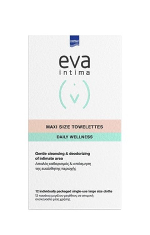 Eva Intima Maxi Size Towelettes Μαντηλάκια για την Ευαίσθητη Περιοχή Μεγάλου Μεγέθους σε Ατομική Συσκευασία 12τμχ