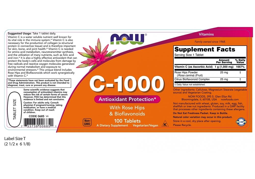 Now Foods Vitamin C-1000 with Rose Hips & Bioflavonoids 100tabs