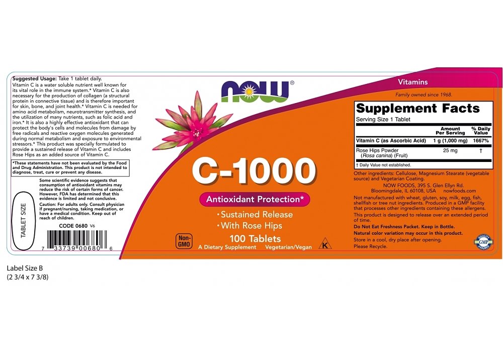 Now Foods Vitamin C-1000 with Rose Hips Sustained Release 100tabs