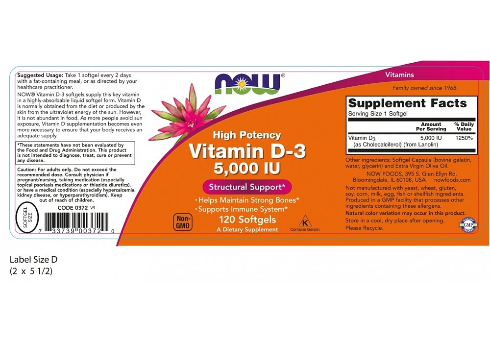 Now Foods High Potency Vitamin D-3 5,000IU 120softgels
