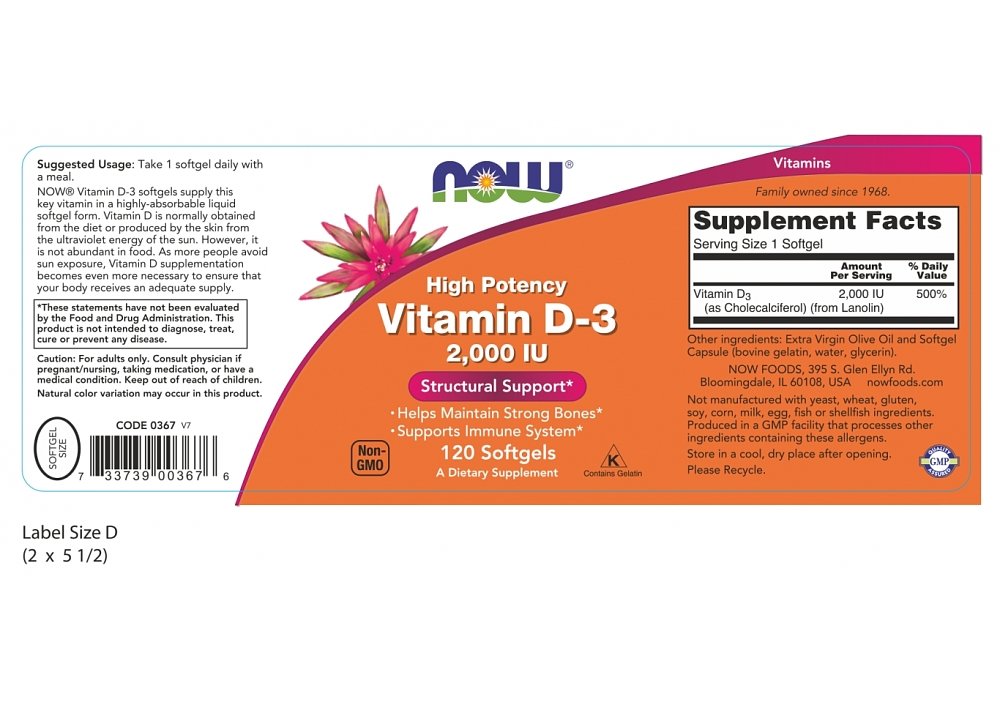 Now Foods High Potency Vitamin D-3 2,000IU 120softgels
