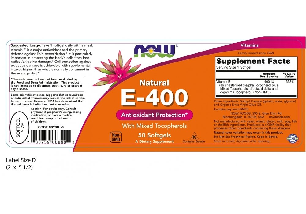 Now Foods Vitamin E-400 with Mixed Tocopherols 268mg 50softgels