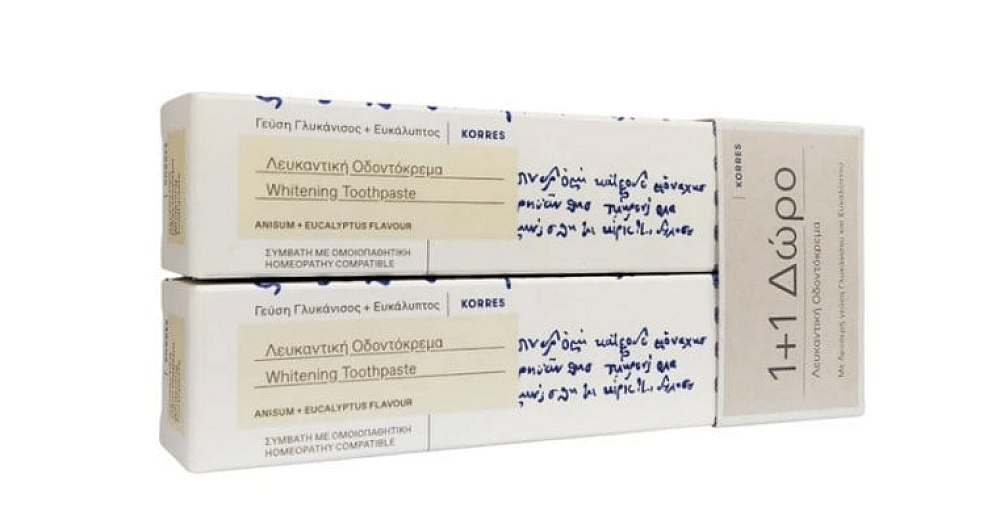 Korres Whitening Λευκαντική Οδοντόκρεμα Γλυκάνισος & Ευκάλυπτος (1+1) 2x75ml