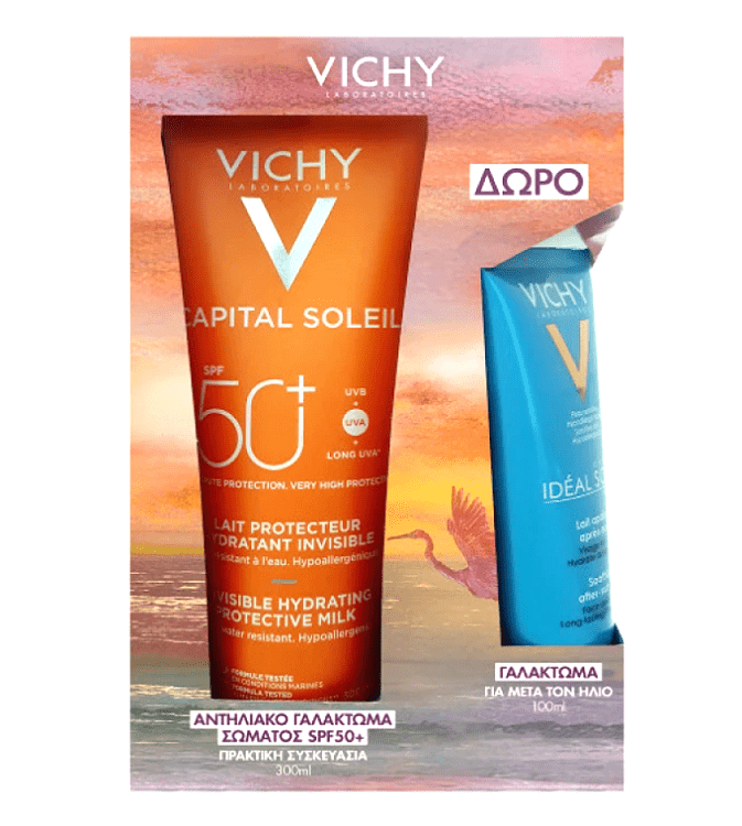 Vichy Promo Capital Soleil Spf50+ Hydrating Protective Milk Face & Body 300ml και Δώρο Vichy Capital Soleil After-Sun Milk 100ml