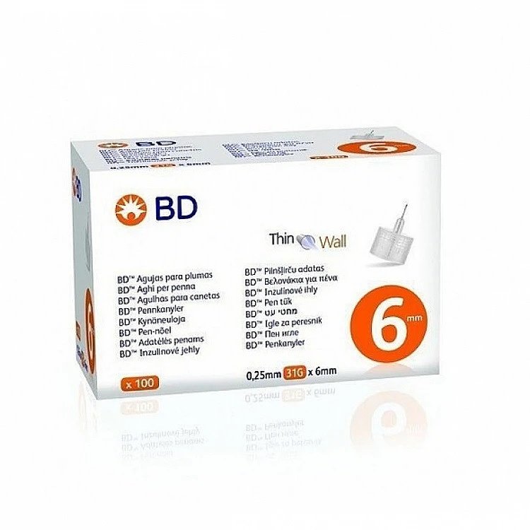 BD Thin Wall Αποστειρωμένες Βελόνες για Πένες Ινσουλίνης 0.25mm 31G x6mm 100τμχ