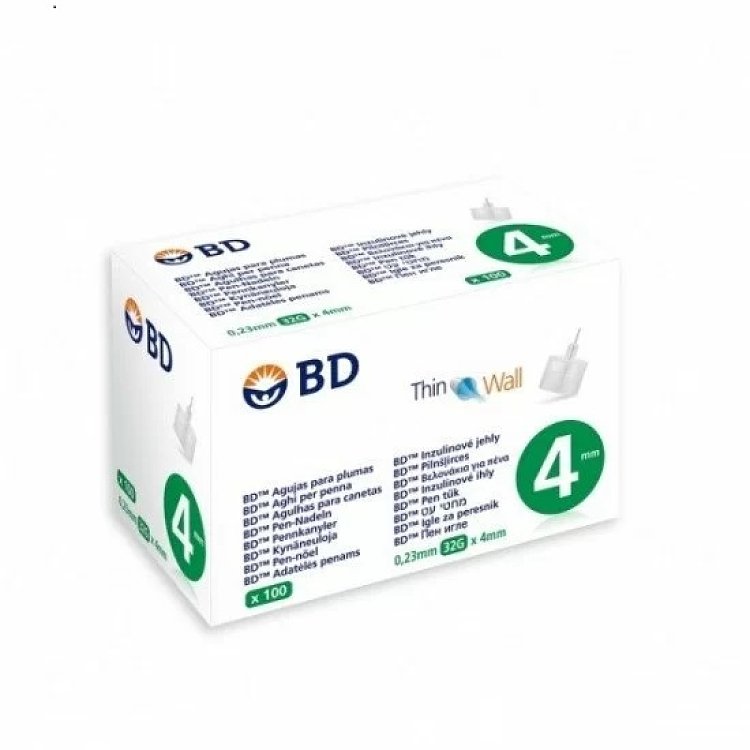BD Thin Wall Αποστειρωμένες Βελόνες για Πένες Ινσουλίνης 0.23mm 32G x4mm 100τμχ