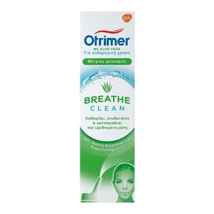 Otrimer Breathe Clean με Aloe Vera Φυσικό Ισότονο Διάλυμα Θαλασσινού Νερού Μέτριος Ψεκασμός 100ml