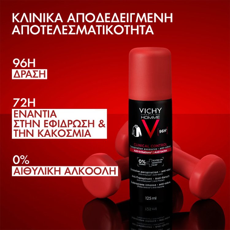 Vichy Homme Clinical Control Αποσμητικό Σπρέι για 96ώρες Προστασίας 125ml