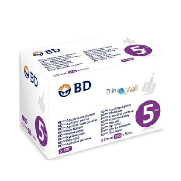 BD Thin Wall Αποστειρωμένες Βελόνες για Πένες Ινσουλίνης 0.25mm 31G x5mm 100τμχ