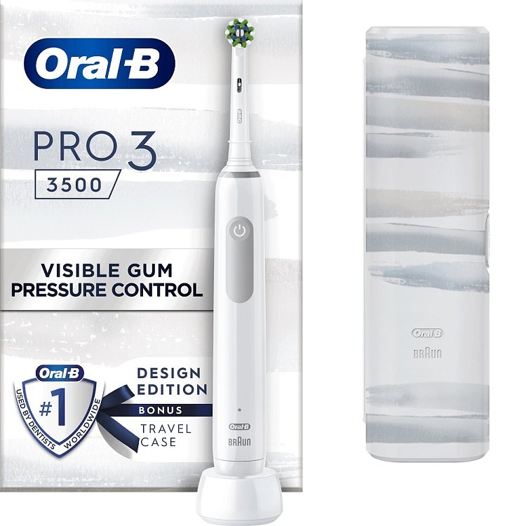 Oral-B PRO 3 3500 White Edition 360° Gum Pressure Control Ηλεκτρική Οδοντόβουρτσα & Δώρο Θήκη Ταξιδίου