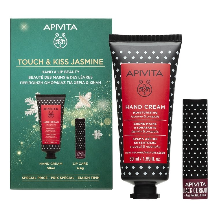 Apivita Touch & kiss Jasmine Κρέμα Χεριών Ενυδάτωσης 50ml & Lip Care με Φραγκοστάφυλο 4.4g
