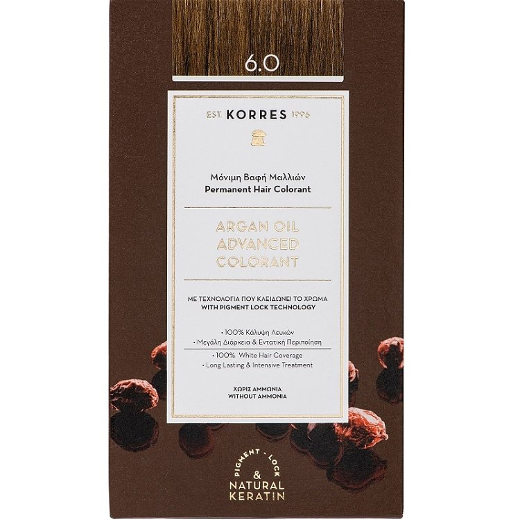 Korres Promo Argan Oil Βαφή Μαλλιών 6.0 Ξανθό Σκούρο, Χωρίς Αμμωνία 1 Τεμάχιο & Δώρο Post Color Hair Mask 40ml.