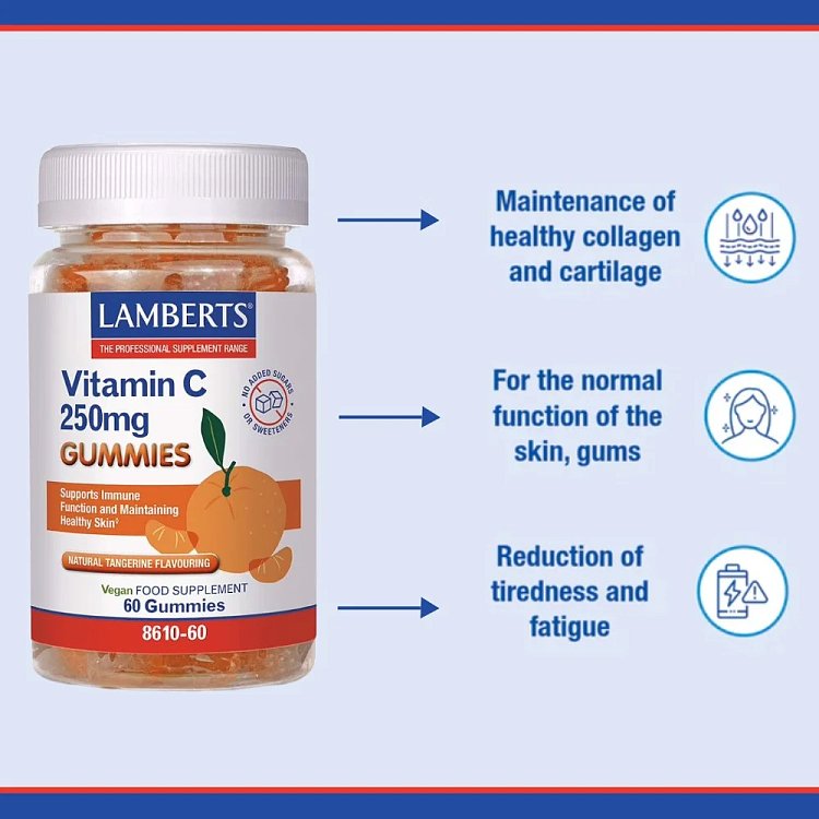 Lamberts Vitamin C 250mg Gummies, 60 Ζελεδάκια για παιδιά  4+ ετών με άρωμα Μανταρινιού