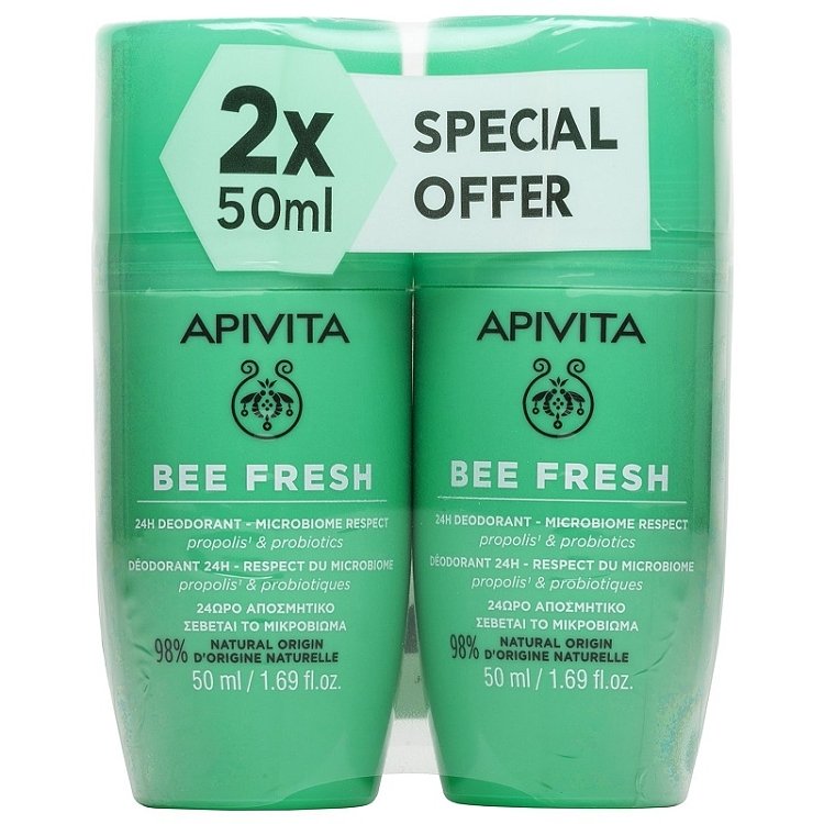 Apivita Bee Fresh 24h Deodorant Roll-On Αποσμητικό 24ωρης Δράσης Promo 2x50ml