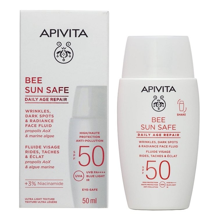 Apivita Bee Sun Safe Daily Age Repair Spf50, 50ml Λεπτόρρευστη Κρέμα Προσώπου Κατά των Πανάδων & των Ρυτίδων Υψηλής Προστασίας