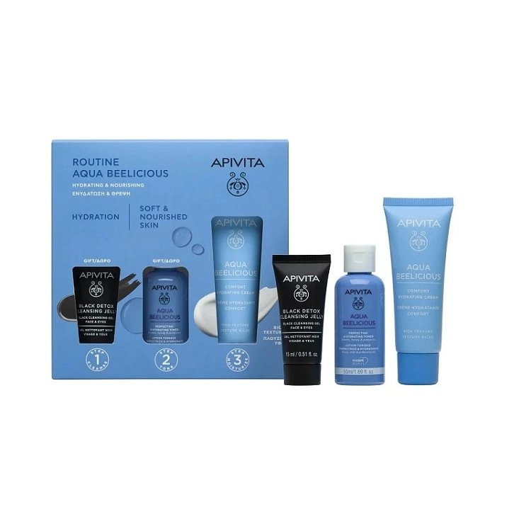 Apivita Routine Aqua Beelicious Κρέμα Ενυδάτωσης Πλούσιας Υφής, 40ml ΔΩΡΟ Black Detox Τζελ Καθαρισμού, 15ml & Aqua Beelicious Λοσιόν Ενυδάτωσης, 50ml