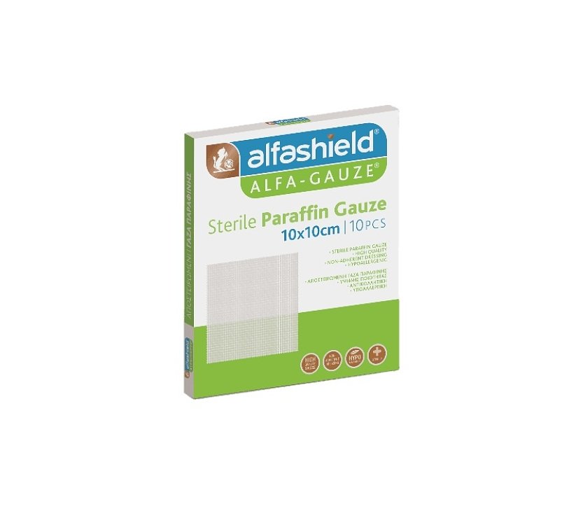 Alfashield Alfa-Gauze Αποστειρωμένη Γάζα Παραφίνης 10x10cm 10τμχ