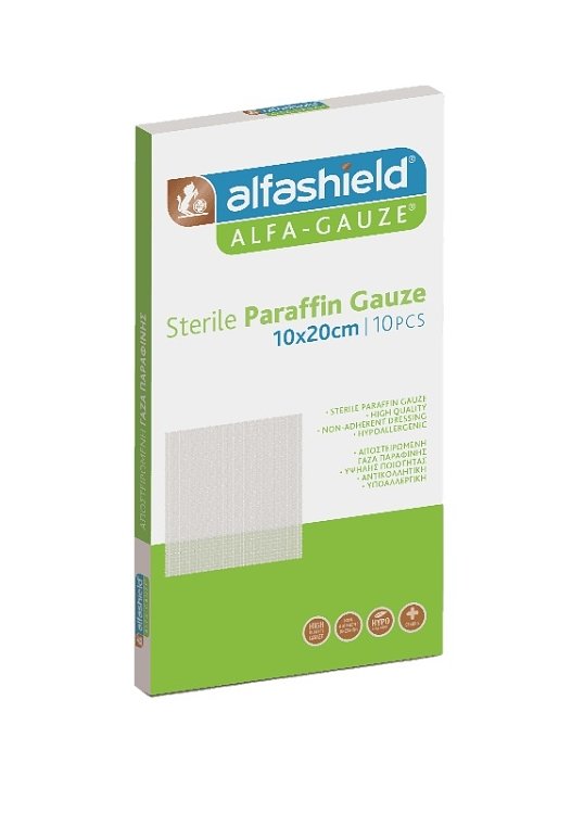Alfashield Alfa-Gauze Αποστειρωμένη Γάζα Παραφίνης 10x20cm 10τμχ