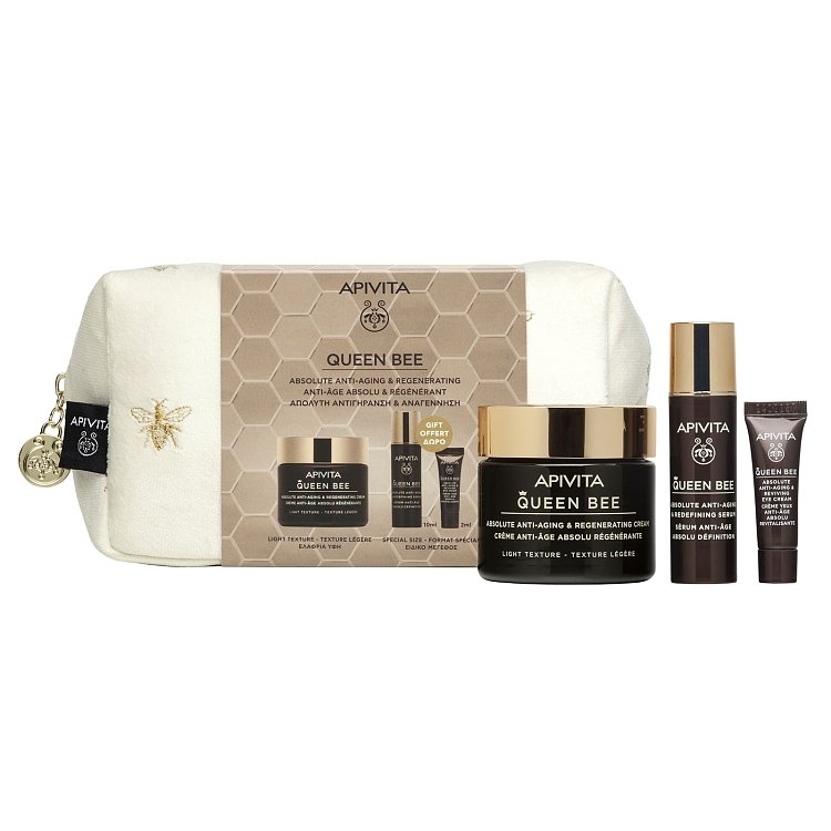 Apivita Promo QUEEN BEE Κρέμα Απόλυτης Αντιγήρανσης & Αναγέννησης Ελαφριάς  Υφής Και Δώρο  QUEEN BEE Ορός Απόλυτης Αντιγήρανσης & Ανόρθωσης Περιγράμματος 10ml & QUEEN BEE Κρέμα Ματιών Απόλυτης Αντιγήρανσης & Αναζωογόνησης 2ml