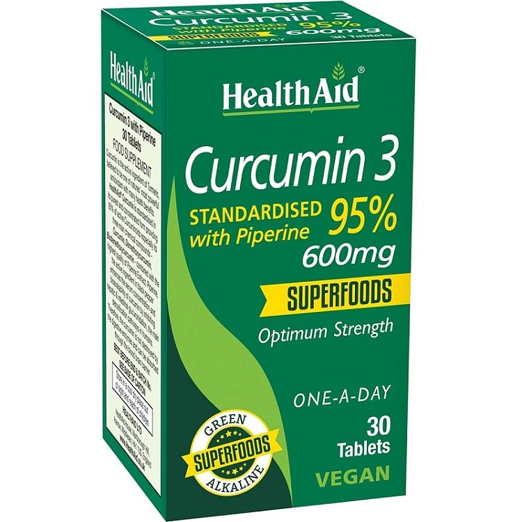 Health Aid Curcumin 3 600mg Συμπλήρωμα Διατροφής Κουρκουμίνης με Πιπερίνη 30 tabs