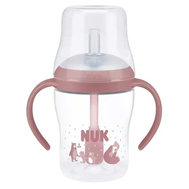 Nuk Perfect Match Bear Εκπαιδευτικό Μπιμπερό με Καλαμάκι Σιλικόνης 8m+ 150ml