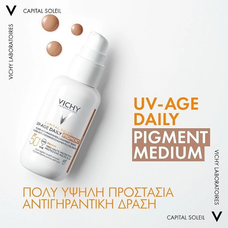Vichy UV-Age Daily Pigment Medium Spf50+, 40ml Αντηλιακό Προσώπου Κατά της Φωτογήρανσης με Μέτριο Χρώμα Πολύ Υψηλής Προστασίας