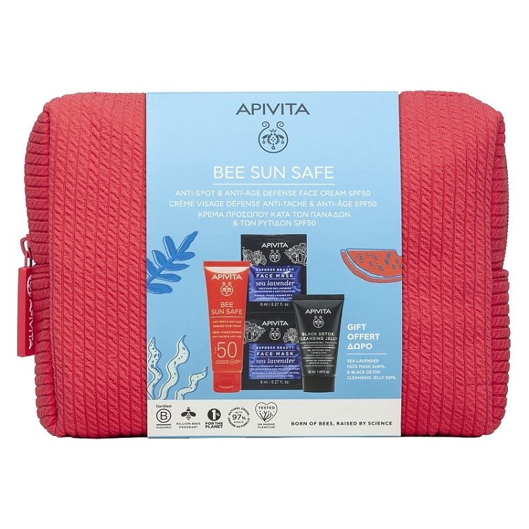Apivita Promo Bee Sun Safe Anti-Spot & Anti-Age Defense Face Cream Spf50, 50ml & Δώρο Black Detox Cleansing Jelly 50ml & Express Face Mask Sea Levander 16ml (2x8ml) & Δώρο Κοραλί Νεσεσέρ