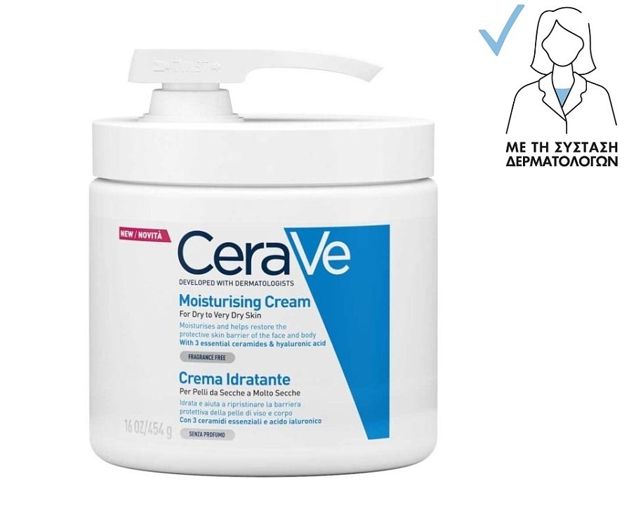 CeraVe Moisturising Cream Ενυδατική Κρέμα για Ξηρό έως Πολύ Ξηρό Δέρμα 454g με Αντλία