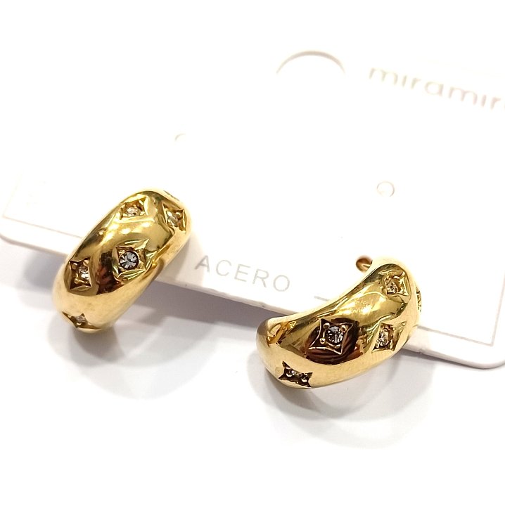 Inoplus Σκουλαρίκι Hoop Zirconia Gold Από Ανοξείδωτο Ατσάλι ART D5373C250-1