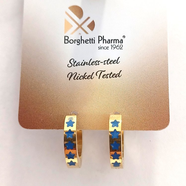 Inoplus Σκουλαρίκια Hoop Oro Stelline Smalto Colore Azzaro ART 1134, 1 Ζευγάρι