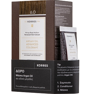 Korres Promo Argan Oil Βαφή Μαλλιών 6.0 Ξανθό Σκούρο, Χωρίς Αμμωνία 1 Τεμάχιο & Δώρο Post Color Hair Mask 40ml.