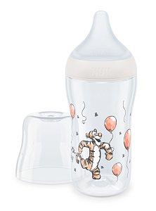 Nuk πλαστικό μπιμπερό με θηλή σιλικόνης perfect match temperature control 3m+ 260ml tiger
