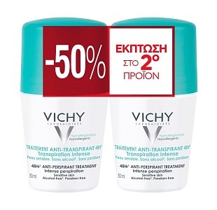 Vichy Deodorant Roll-On Αποσμητικό Προστασίας 48h (1+1) 2x50ml