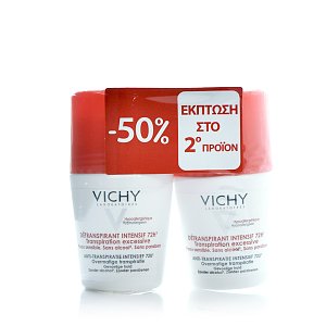 Vichy Deodorant Roll-On Αποσμητικό Stress Resist Προστασίας 72h (1+1) 2x50ml