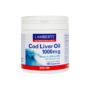 Lamberts Cod Liver Oil 1000mg Plus Omega-3, EPA & DHA 180caps
