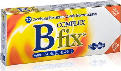 Uni-pharma B Complex Fix με Βιταμίνες Β1, Β2, Β6 & Β12 30 Διασπειρόμενα Δισκία