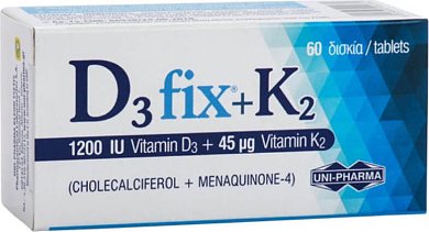 Uni-pharma D3 Fix 1200IU + K2 45μg 60δισκία